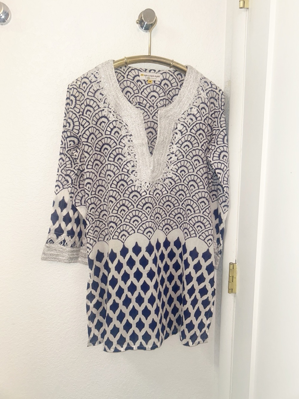 Roberta ROLLER RABBIT The Casa Kurta Fan Made in India Tunic 100% Cotton SZ: M